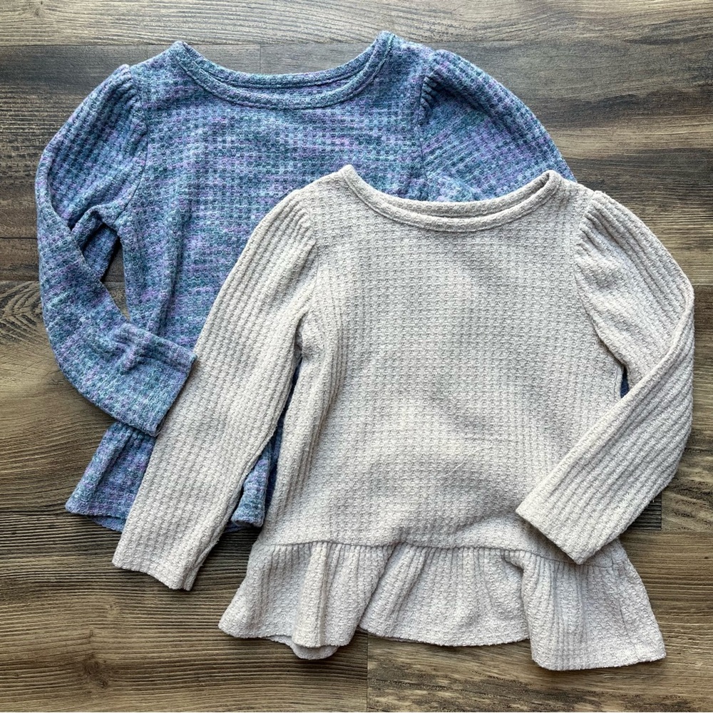 Cat & Jack Two Long Sleeve Knit Tops blue and tan 3T